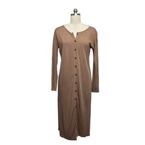 Madewell Womens XS Brown Slub Cotton Button Front Long Sleeve Midi Henley Dress